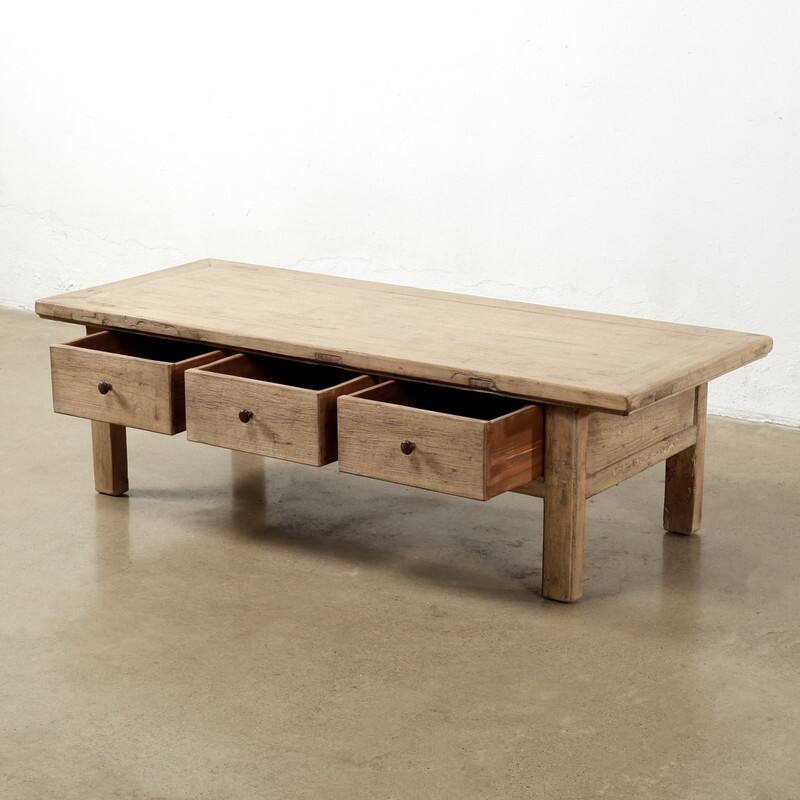 63 Inches Wide Coffee Table with Three Drawers Weathered Natural