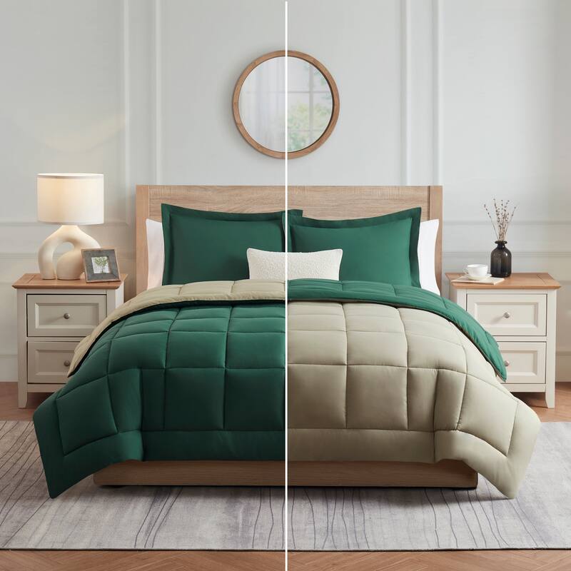 Empyrean All Season Alternative Down Lightweight Reversible Comforter Set - Queen - Hunter Green/Sage