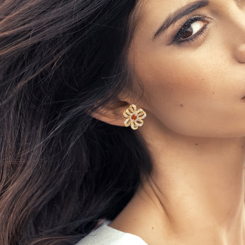 Miadora 1 3/5ct TGW Madeira Citrine and White Topaz Flower Earrings Yellow Silver