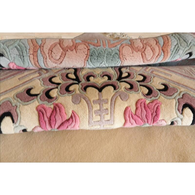 9'6''x14 Hand Knotted Wool IvoryPlush Pile Aubusson Savonnerie Traditional Rug - 9' 6'' x 14'