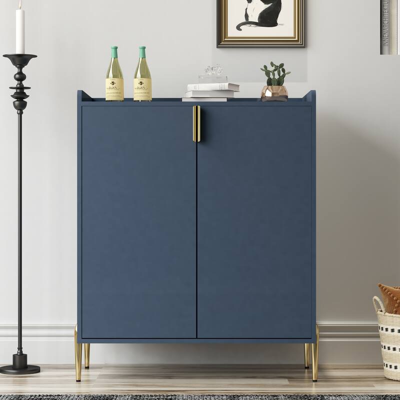 GDFStudio - Marlowe Wood Liquor Buffet Cabinet with Wine Rack and Adjustable Storage Shelf - Blue