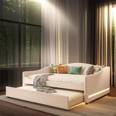 Teddy Fleece Full Size Upholstered Daybed with Light and Trundle