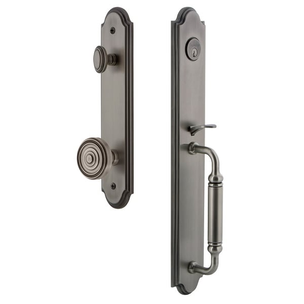 Grandeur ARCCGRSOL_ESET_234 Arc Solid Brass Rose Keyed Entry Single Cylinder Full Plate "C" Grip Handleset with Soleil Knob and