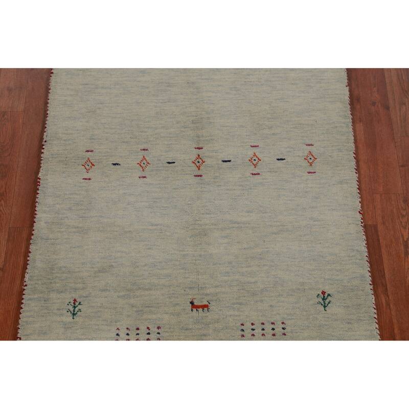 Hand Knotted Oriental 100% Wool Carpet Tribal Animal Pictorial Green Gabbeh Area Rug - 5' 0'' X 3' 0''