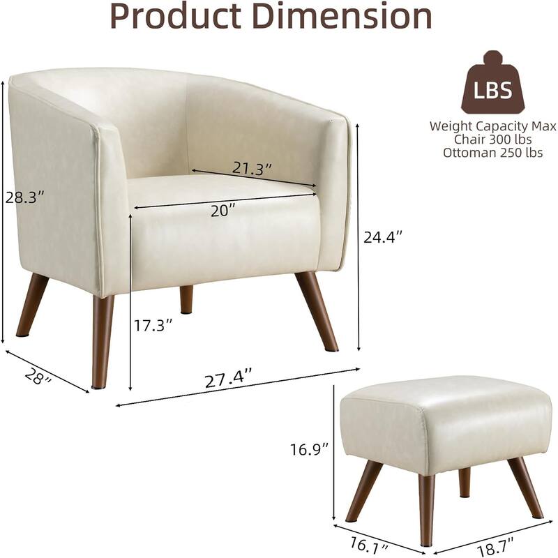 Accent Chair with Ottoman,Modern Barrel Chair and Footrest,Mid Century Living Room Chairs,Upholstered Armchair