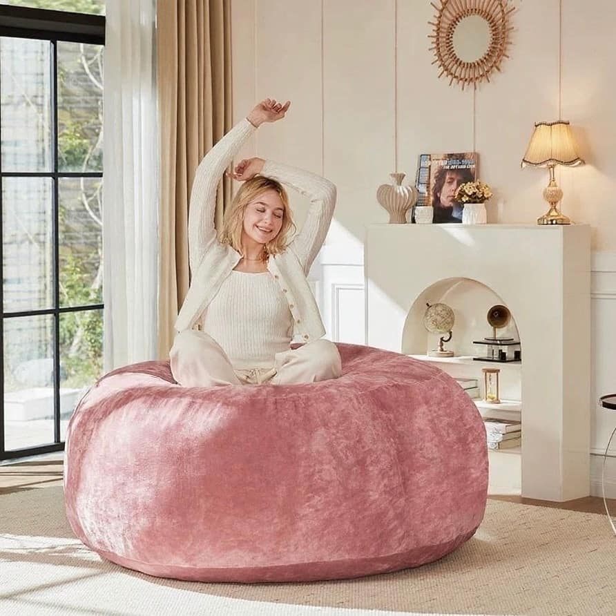 4FT bean bag chair, memory foam filling, adult and teen bean bag chair, soft sofa with removable flannel cover, round sofa