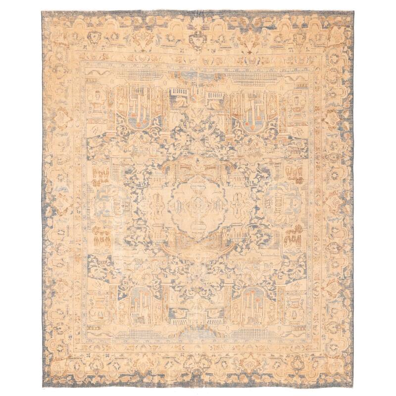 ECARPETGALLERY Hand-knotted Antalya Vintage Beige, Navy Wool Rug - 9'10 x 11'10