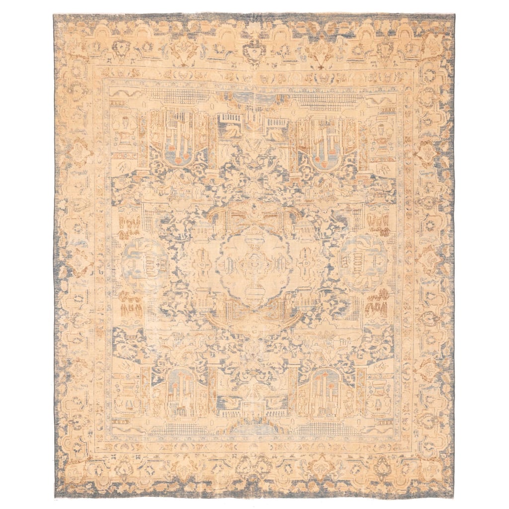 ECARPETGALLERY Hand-knotted Antalya Vintage Beige, Navy Wool Rug - 9'10 x 11'10