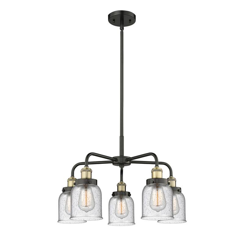 Innovations Lighting Bell - 5 Light 23" Stem Hung Chandelier - Black Antique Brass/Seedy