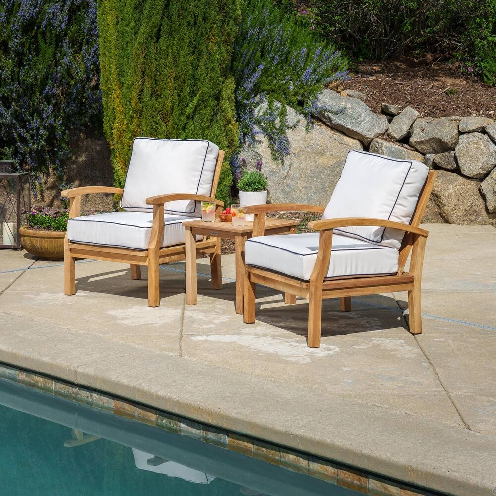 Indonesian Teak 3-Piece Club Chair Set with Sunbrella Cushions