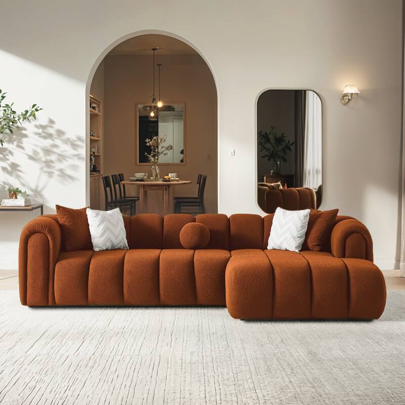 Sacramento Luxurious Modern Tufted Boucle Sectional Sofa with Chaise and Pillows