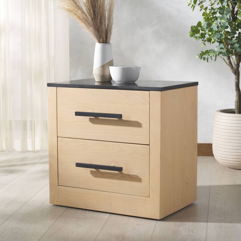 SAFAVIEH Couture Abbianna Black Marble Top Nightstand - Natural/Black