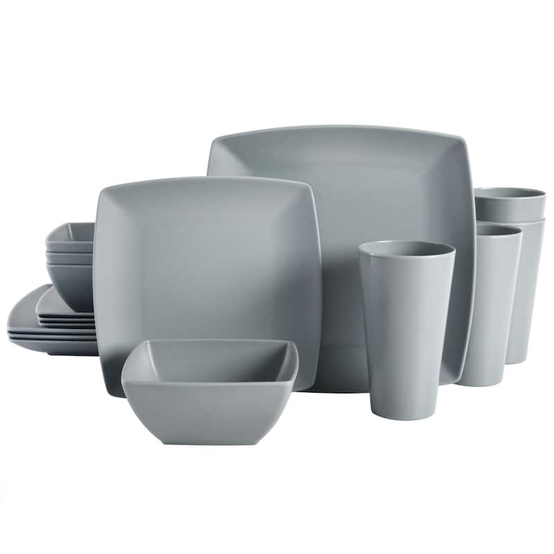 Gibson Home Soho Grayson Square Melamine Dinnerware Set, Service for Four (16pcs), Grey - Grey