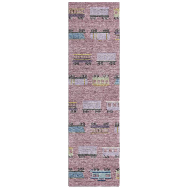 Machine Washable Indoor/ Outdoor Modern Train Chantille Rug