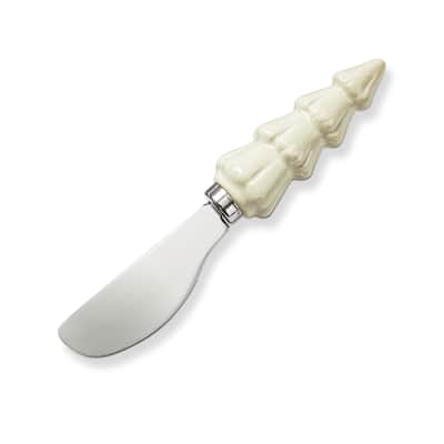 Wilde Pine Tree Spreader Cream - Ceramic Cheese Knives & Serving Utensils for Christmas - Hand Wash Only, 5" H x 1" L x 1" W