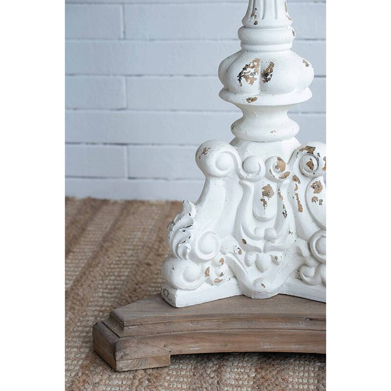 22.5" Round Wood Side Table with Carved Pedestal