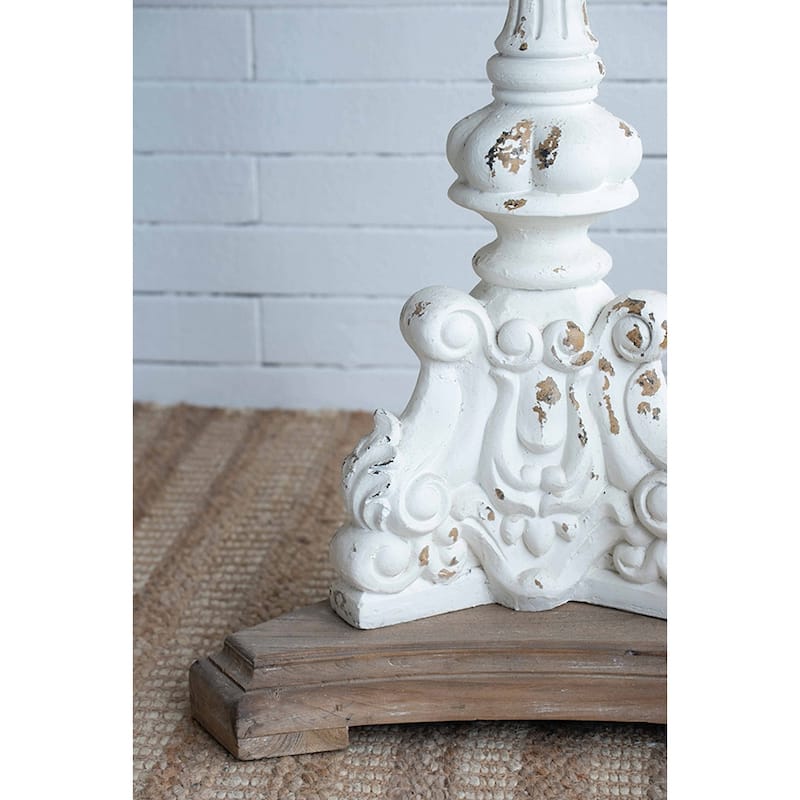 GDFStudio - Florence Vintage Pedestal Side Table with Hand-Carved Floral Base Design
