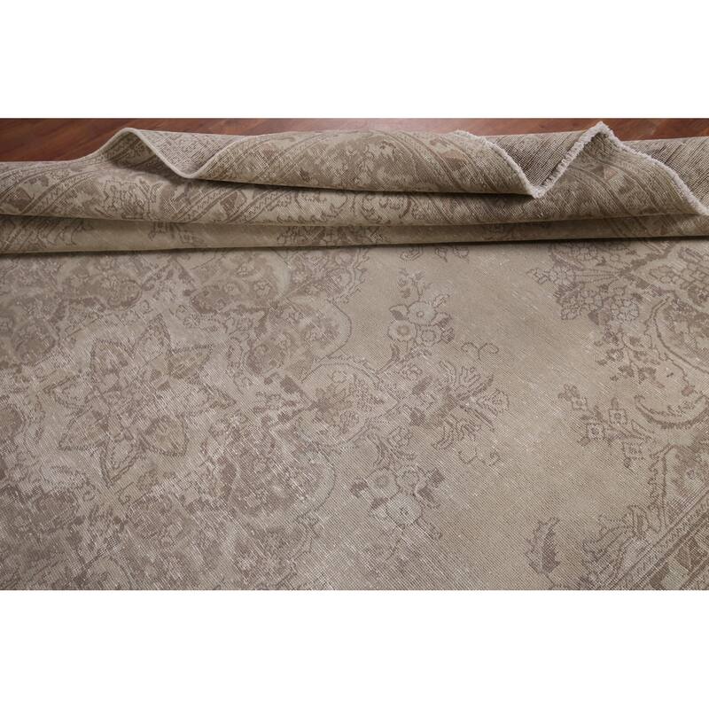 Muted Distressed Tabriz Vintage Persian Ug Hand-Knotted Wool Carpet - 8'0" x 11'3"