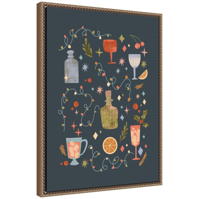 Kate and Laurel Sylvie Beaded Holiday Cocktails Framed Canvas by Nikita Jariwala - 18x24
