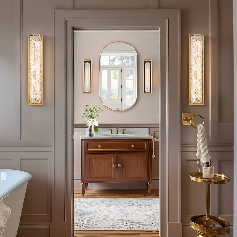 Mid-Century Modern 1-Light Gold LED Wall Sconces Glam Resin Rectangle Vanity Light Fixture for Bathroom
