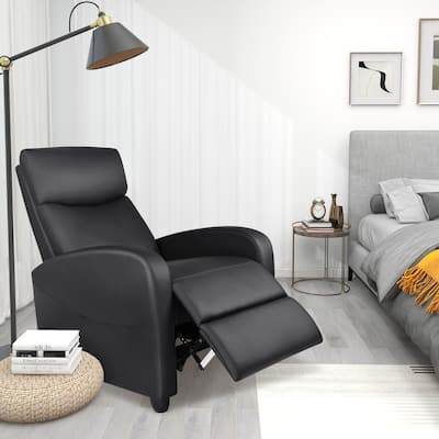 Living Room Single Sofa Recliner Chair with Footrest, Black PU Leather Massage Chair, Home Theater Seating with Lumbar Support