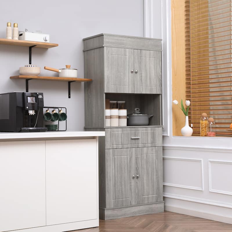 HOMCOM 72" Kitchen Buffet with Hutch, Freestanding Pantry Cupboard with Utility Drawer, 2 Door Cabinets and Countertop, Brown