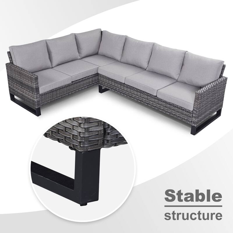 Gymojoy L-Shaped Outdoor Corner Sectional Sofa 6-seats Couch Conversation Set