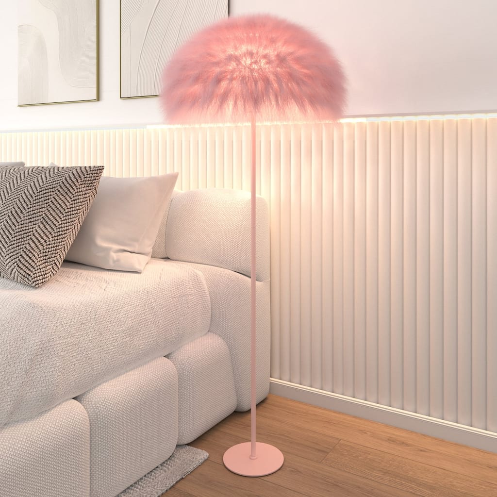 Acroma 63" Blush Pink Feather Floor Lamp with Dome Shade - 1-light