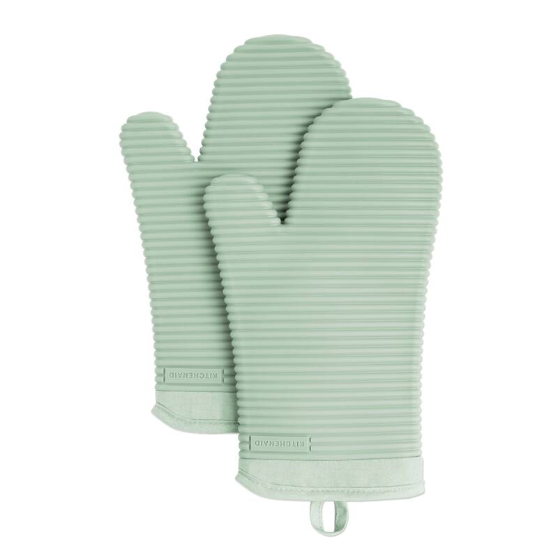 KitchenAid Ribbed Soft Silicone Oven Mitt 2-Pack Set, 7.5"x13" - Pistachio Green