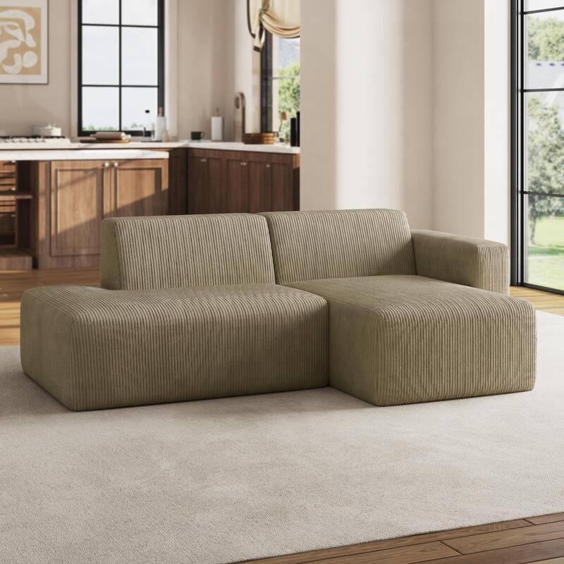 No Assembly Modular Corduroy Sectional Sofa Couch - Khaki/ Right-Chaise