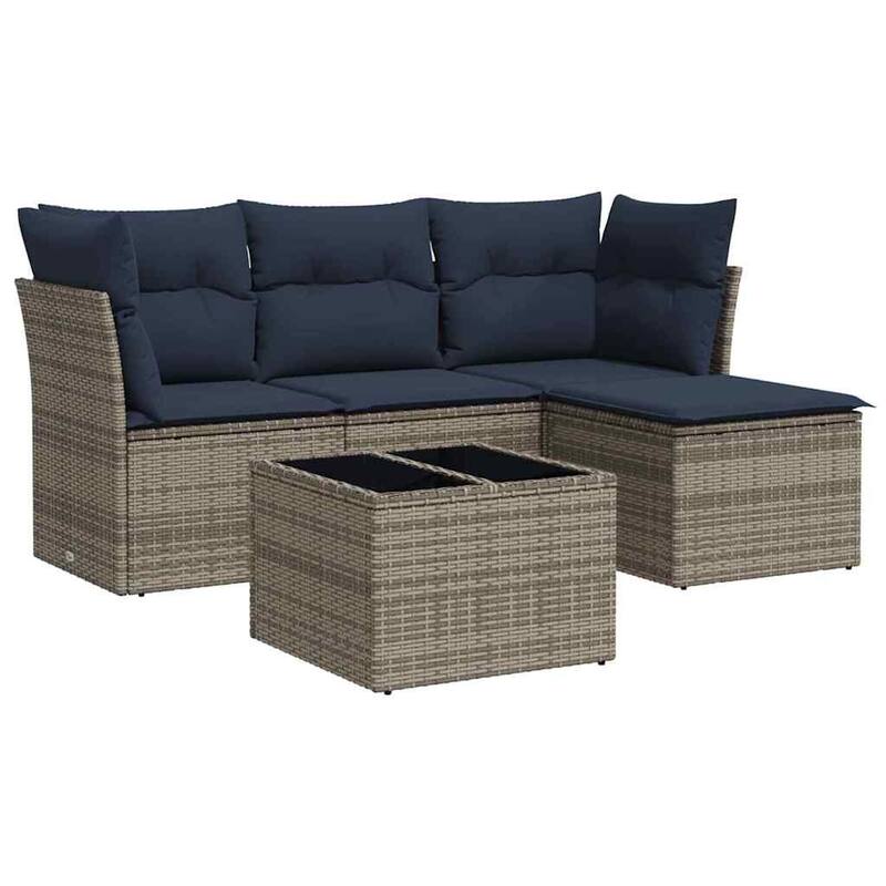 vidaXL 4/5 Piece Patio Sofa Set with Cushions Black/Brown/Gray Poly Rattan - 24.4 x 24.4 x 27.2