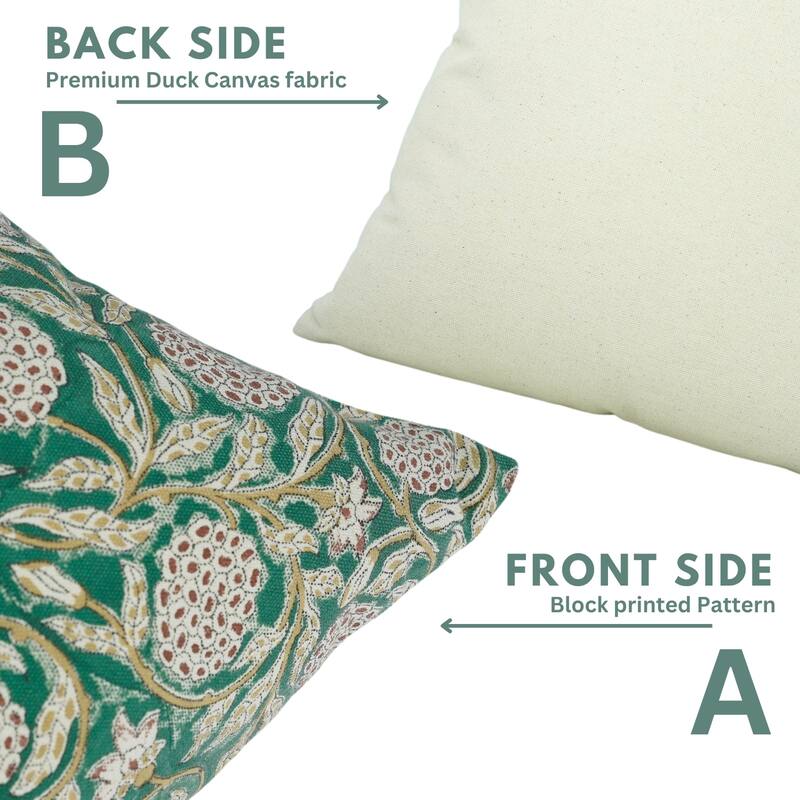 Fabdivine Hand Block Print Pillowcase in Cotton for Hotel Floral Cushion Cover Farmhouse Throw Décor, Coastal Tulip