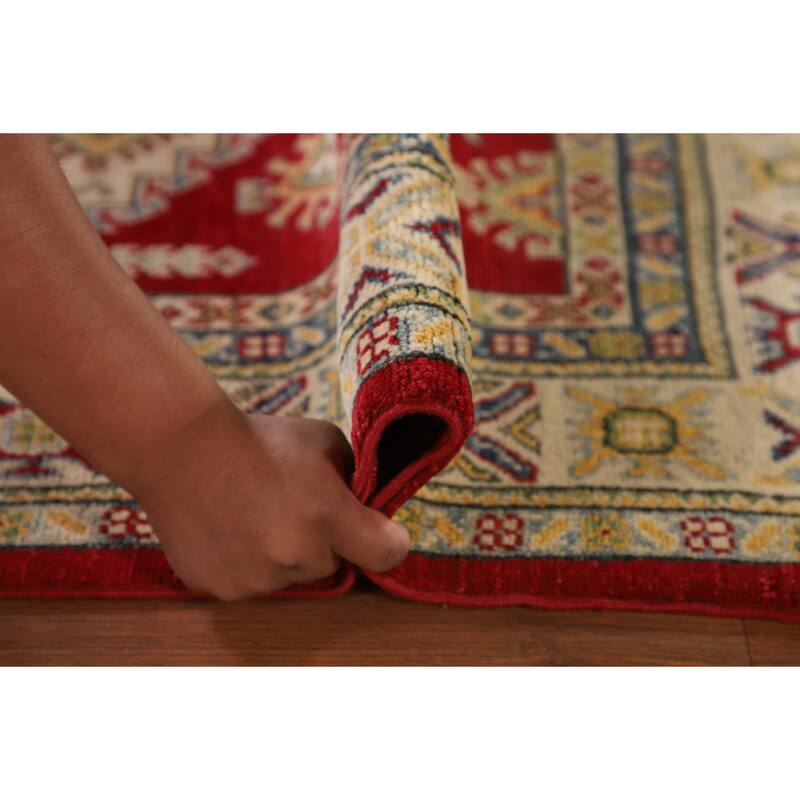 Red Kazak Oriental Accent Rug Hand-Knotted Geometric Wool Carpet - 3'4"x 5'0"