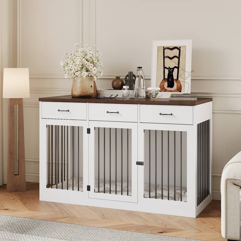 Modern Large Dog Crate with Storage Drawers - Elegant Espresso Finish