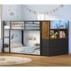 preview thumbnail 17 of 41, Twin Size Low Loft Bed 6 Fabric Storage Drawers LED Lights Twin Over Twin Bunk Bed Black & Vintage Brown