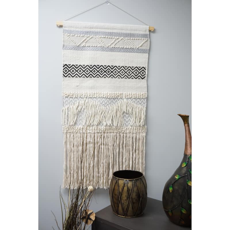 Home&Manor Wool and Cotton Large Macrame Wall Hanging with Rod Included - Exact Size