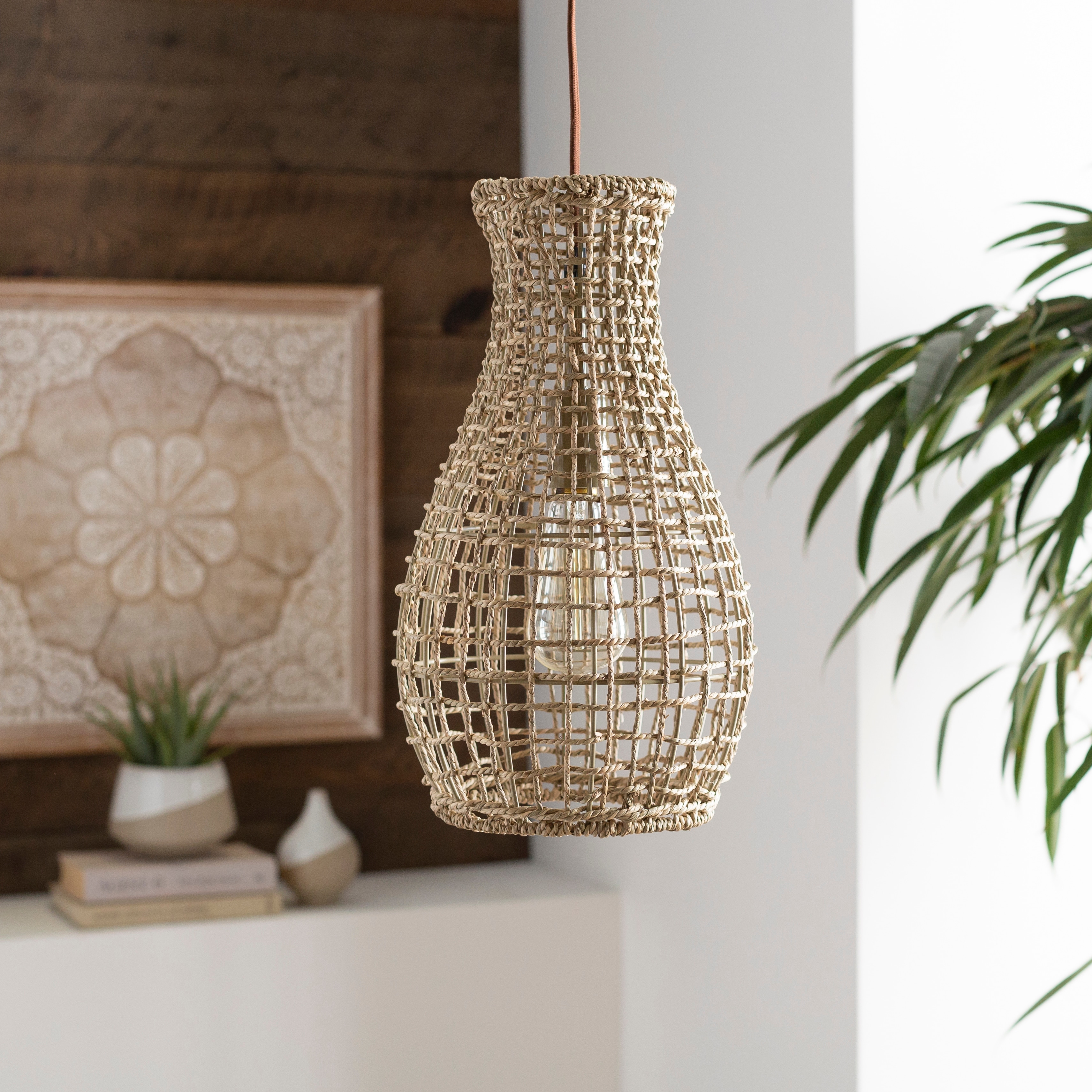 Jolae 16 in. 1 Light Natural Indoor Pendant Lamp