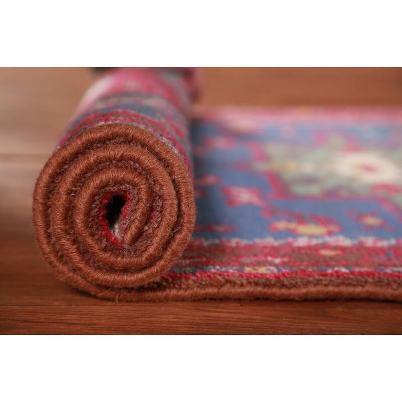 Hand Knotted Oriental 100% Wool Carpet Transitional Geometric Navy Blue & Blues Khotan Runner Rug - 9' 11'' X 2' 6''