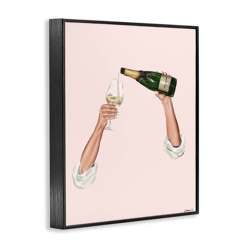Stupell Champagne Pour on Pink Framed Giclee Art Design By Ziwei Li