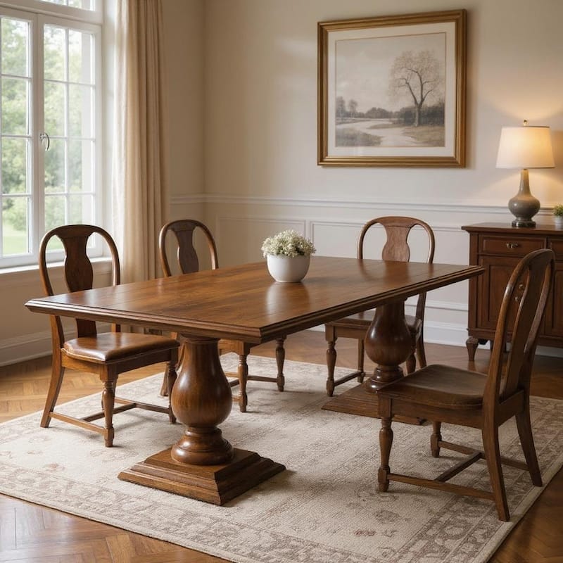 HomeRoots 96" Dark Brown Wood Double Pedestal Base Dining Table - 96.00 in. x 30.00 in. x 42.00 in. - Dark Brown - 96.00 in. x 30.00 in. x 42.00 in.