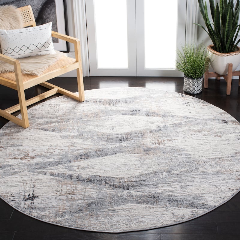 SAFAVIEH Amelia Argjentina Modern Diamond Distressed Rug - 6'7" Round - Ivory/Gold