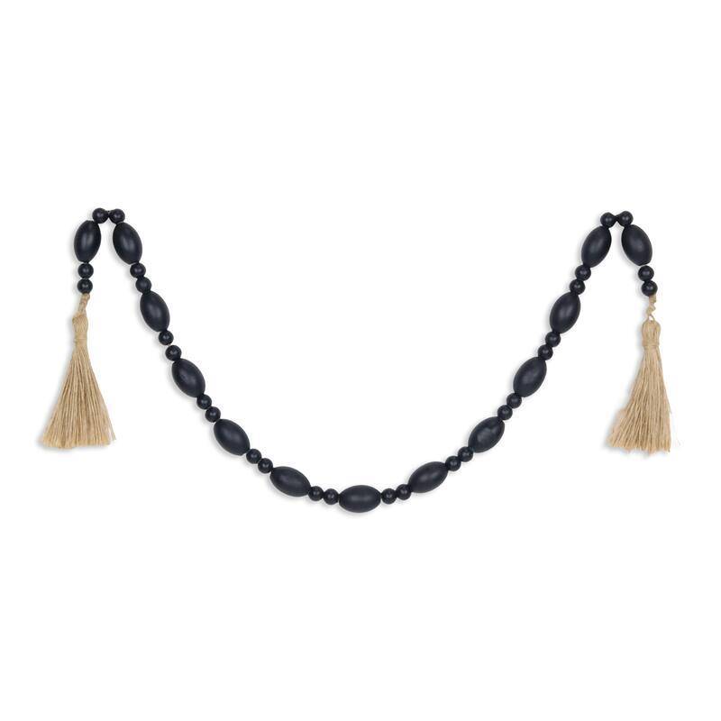 Mixed Oval and Spherical Bead Tassel Decoration Dark Blue - 36"