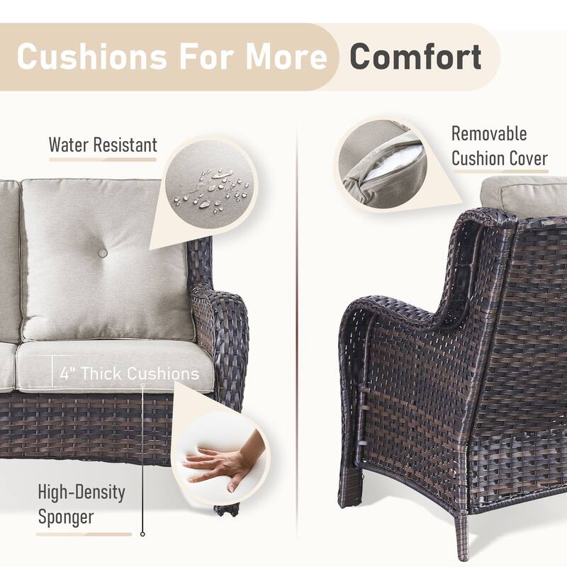 Outdoor Sofa Chair with Coffee Table and Ottoman