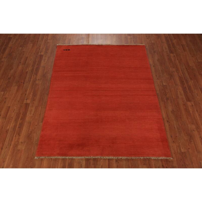 Orange Gabbeh Modern Oriental Rug Hand-Knotted Wool Carpet - 5'0" x 6'5"