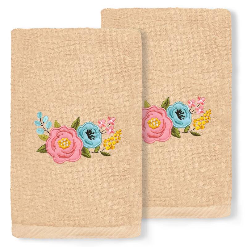 Authentic Hotel and Spa Primavera - Embroidered Luxury 100% Turkish Cotton Hand Towels (Set of 2) - Sand