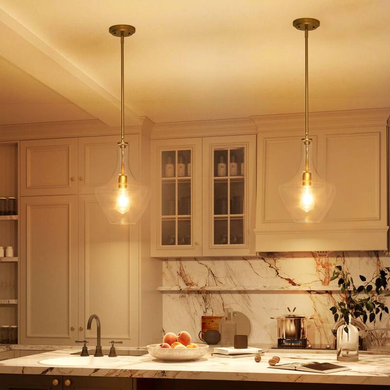 10.4" 1-Light Modern Bell-Shaped Chrome/Gold/Matte Black Clear Glass Pendant Light for Kitchen Island Dining Room