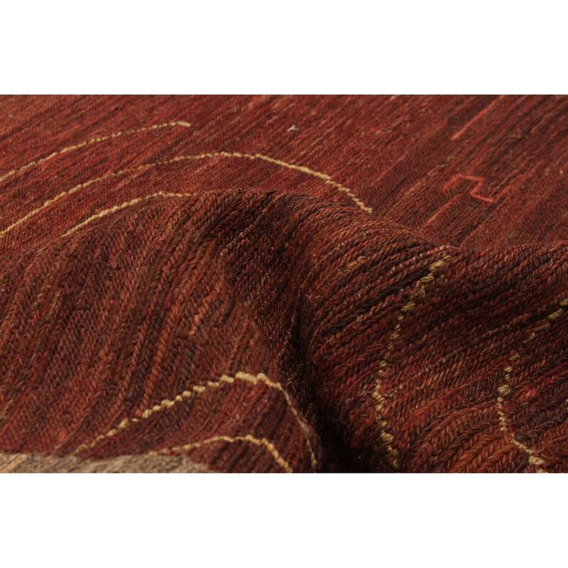 ECARPETGALLERY Flat-Weave Natural Burgundy Wool Tapestry Kilim - 5'5 x 7'1