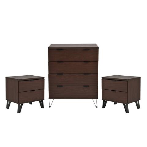 Norcross Faux Wood and Iron 3 Piece 4 Drawer Dresser and Nightstand Bedroom Set by Christopher Knight Home