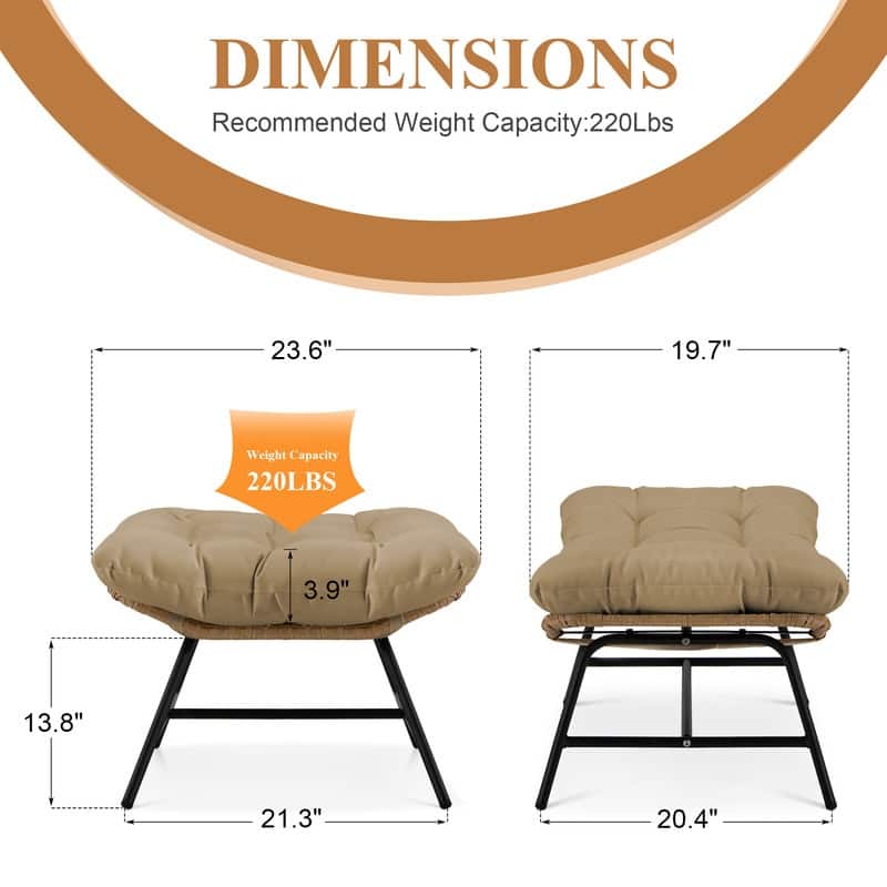 FINCATI 2-piece Oversized Luxury Patio Outdoor Ottomans with Cushions, Royal Rattan Wicker Square Footrests
