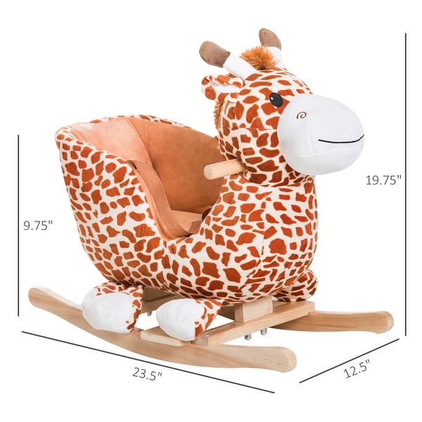 Plush Giraffe Rocking Horse with Song, Safety Belt, and Soft Plush Body for Kids 18+ Months